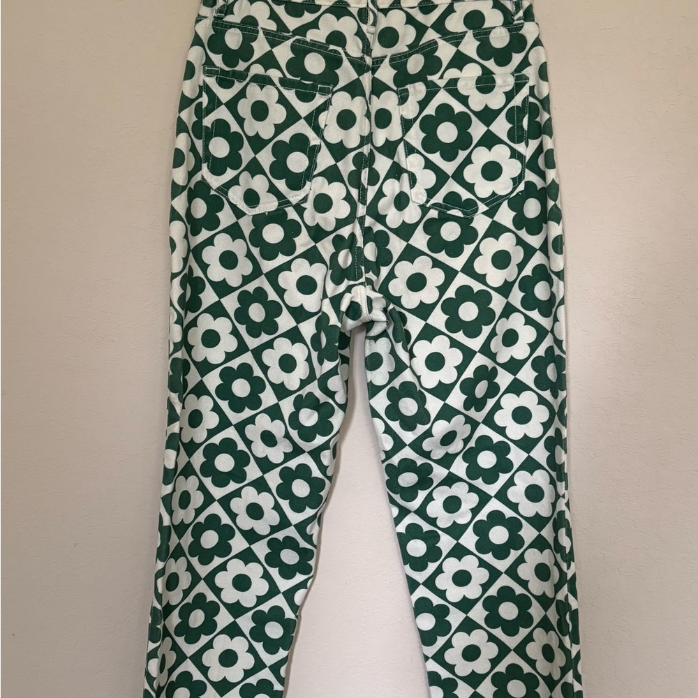 Pac Sun Green & White Retro Floral Button Fly Jeans Size 28 | - Picture 2 of 8
